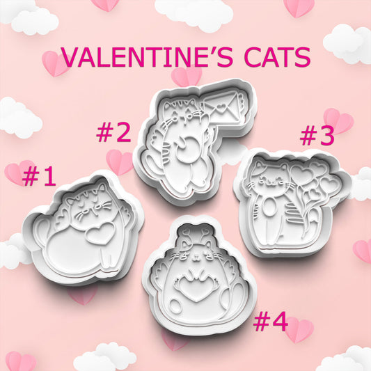 Valentine's Day Cat Cookie Cutters – 4 Whimsical Designs (Tiny to Large)