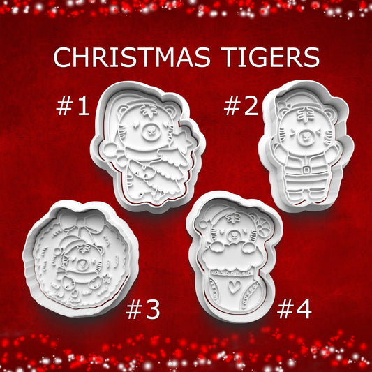 Christmas Tiger Cookie Cutter Set – Cute Holiday Tigers (4 Pack)