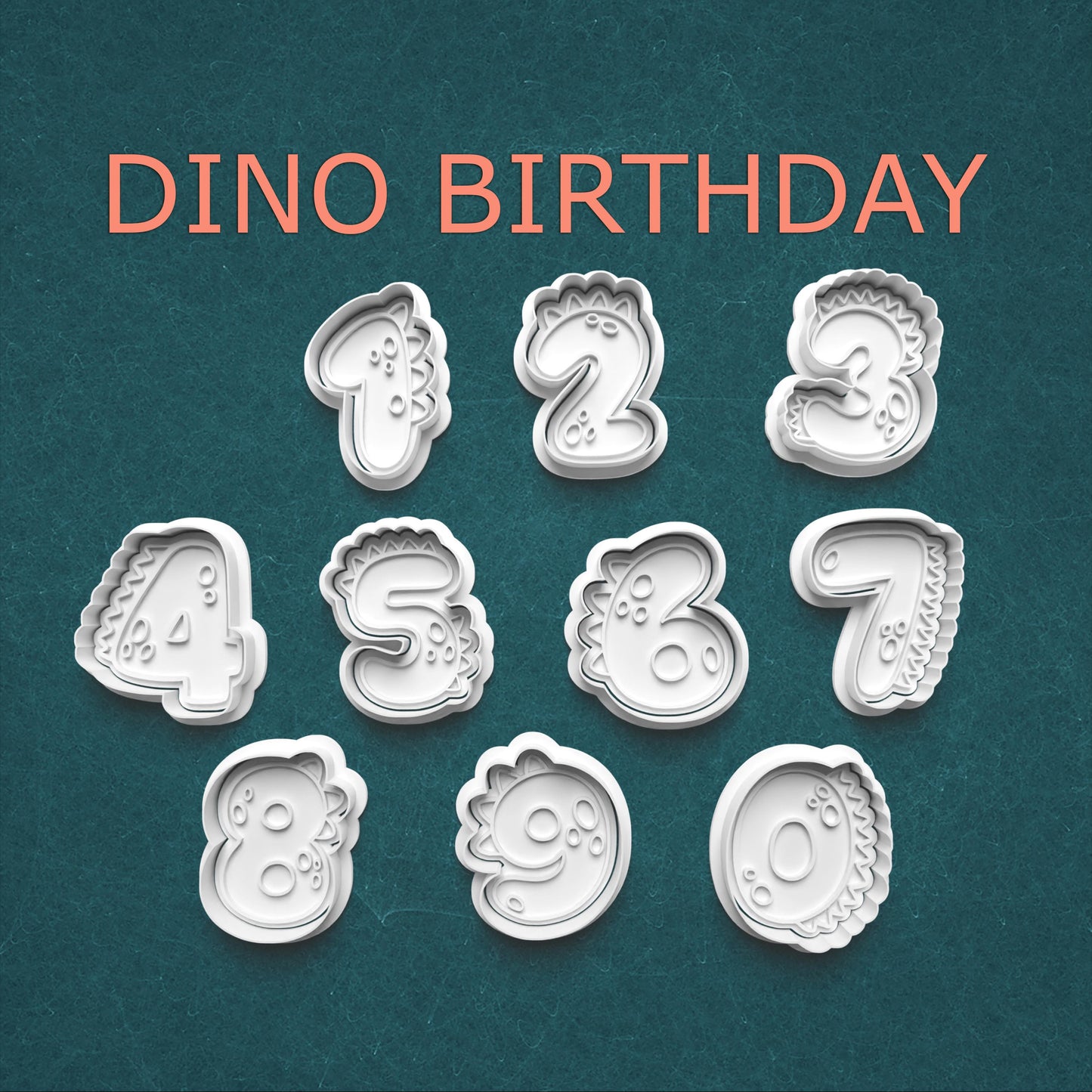 Dino Birthday Cookie Cutter Set – Numbers 0–9 with Dinosaur Details