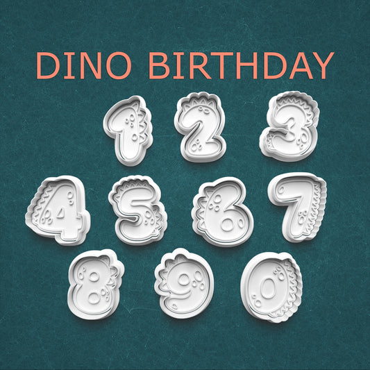 Dino Birthday Cookie Cutter Set – Numbers 0–9 with Dinosaur Details