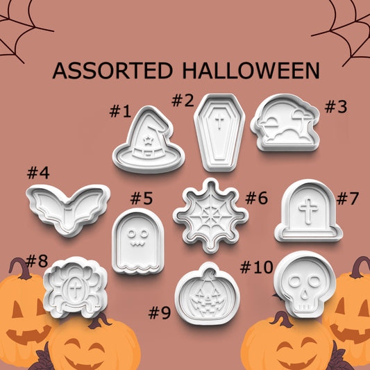 Halloween Cutter & Stamp Set – Witch Hat, Bat, Tombstone, Ghost, Pumpkin & Skull
