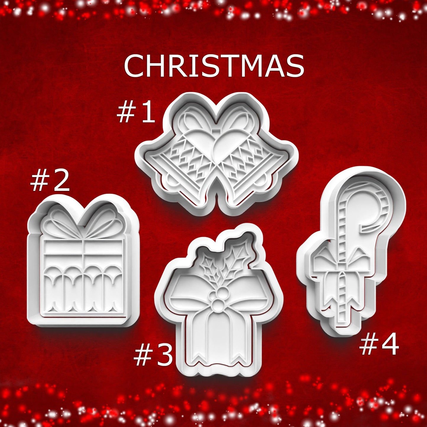 Christmas Cookie & Clay Cutter Set – Candy Cane, Gift, Ribbon, Bells Designs