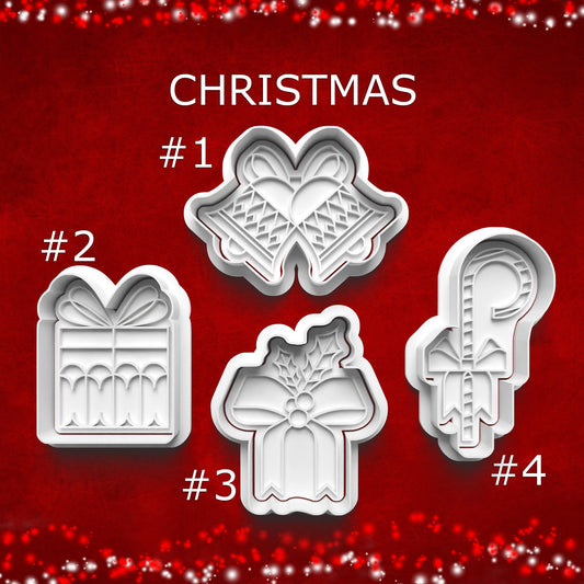 Christmas Cookie & Clay Cutter Set – Candy Cane, Gift, Ribbon, Bells Designs