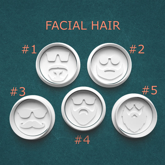 Facial Hair Cookie Cutter & Stamp Set – 5 Fun Beard & Mustache Styles