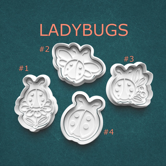 Ladybug Cookie Cutter Set with Stamps – Perfect for Cookies, Clay, Pottery and Crafts