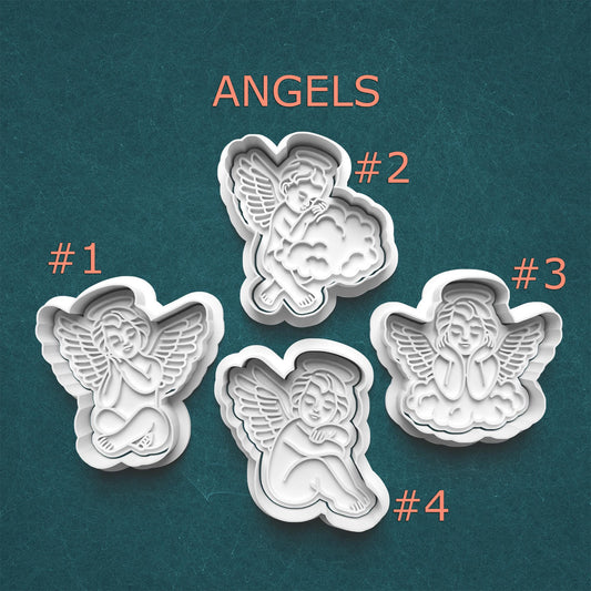 Angel Cookie Cutter Set ~ Cherub Clay Cutters ~ Guardian Angel Polymer Clay Stamp