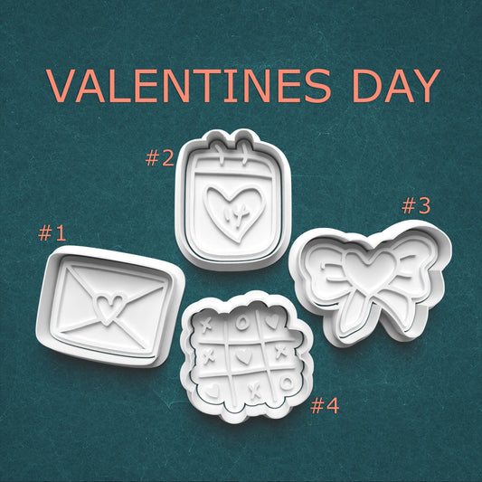 Valentine's Day Activities Cookie Cutter & Stamp Set – Love Letter, Heart Calendar, XO Game & Bow
