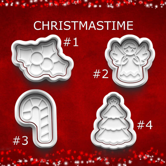 Christmastime Cookie Cutter Set – Holly, Angel, Candy Cane & Tree