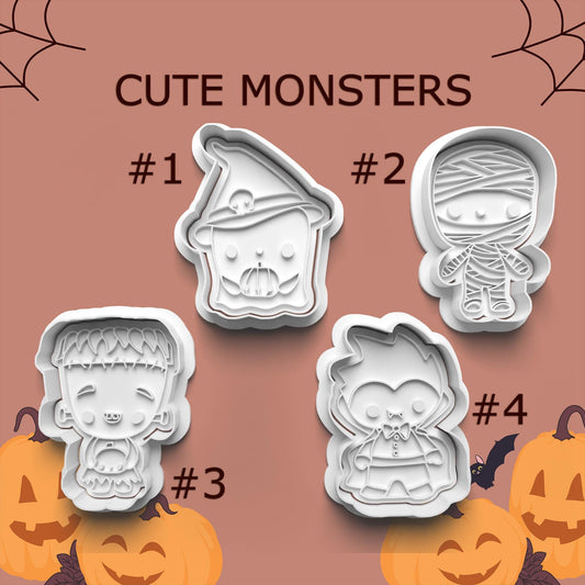 Cute Monsters Cookie Cutter & Stamp Set – 4 Styles Available