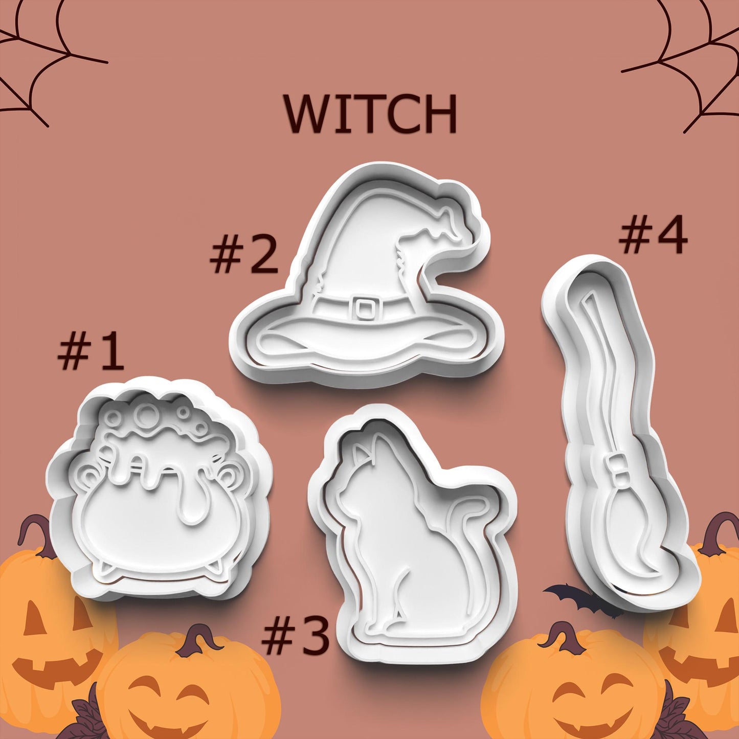 Witch Cookie Cutter Set – 4 Magical Halloween Shapes (Cauldron, Hat, Cat & Broom)