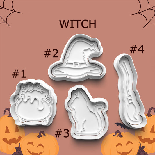 Witch Cookie Cutter Set – 4 Magical Halloween Shapes (Cauldron, Hat, Cat & Broom)