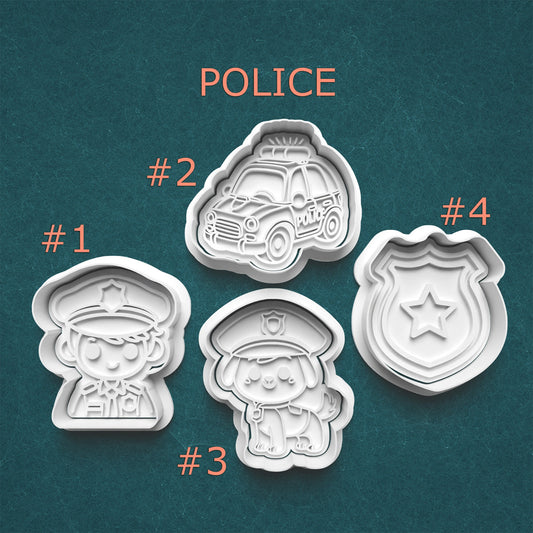 Police Cutter & Stamp Set – Officer, Patrol Car, Pup, and Badge Designs