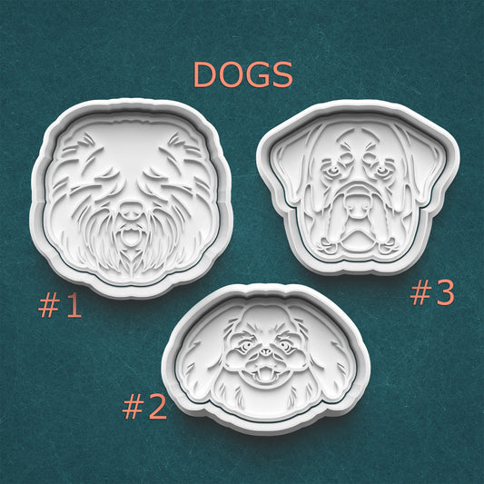 Pekingese, Old English Sheepdog, and Rottweiler Dog Face Cookie Cutter Set