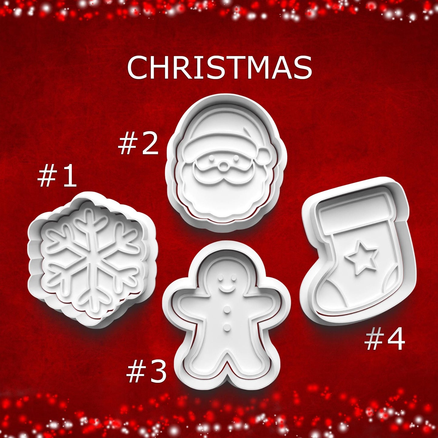 Christmas Cutter & Stamp Set – Santa, Snowflake, Gingerbread and Stocking