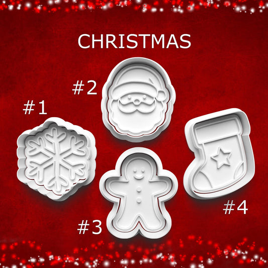 Christmas Cutter & Stamp Set – Santa, Snowflake, Gingerbread and Stocking