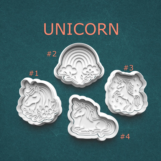 Unicorn Cookie Cutter and Stamp Set ~ Unicorns ~ Rainbows ~ Stars ~ 4 Whimsical Designs