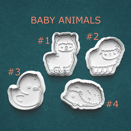 Baby Animal Cookie Cutters – Llama, Lamb, Chick & Hedgehog (Tiny to Large)