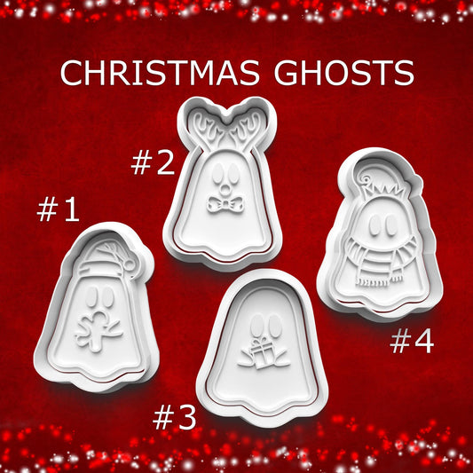 Christmas Ghost Cookie & Clay Cutter Set – Santa Hats, Gifts, Reindeer Antlers