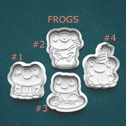 Cute Frogs Cookie Cutter Set – 4 Playful Frogs with Party Hat & Poses