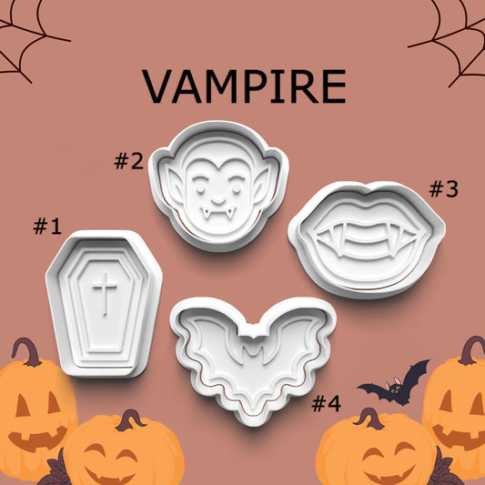 Vampire Cutter & Stamp Set – Coffin, Bat, Fangs & Dracula Face Shapes