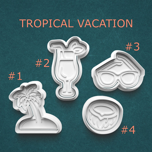 Tropical Vacation Cutter & Stamp Set – Palm Tree, Drink, Sunglasses, and Coconut