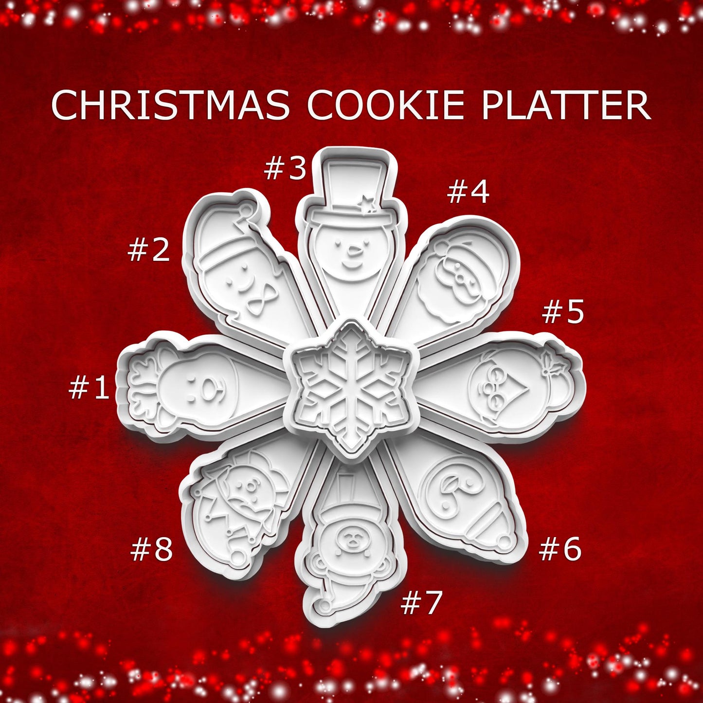Christmas Cookie Platter Cutter Set – 8 Characters + Snowflake Center
