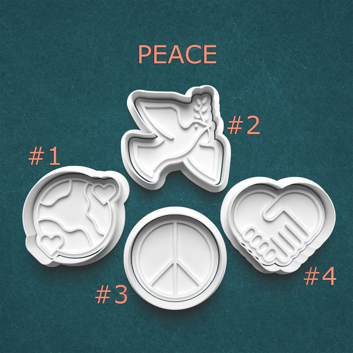 Peace Cookie Cutter Set – Earth, Dove, Peace Sign & Handshake