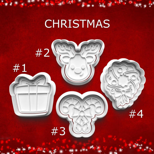 Christmas Cookie & Clay Cutter Set – Reindeer, Wreath, Candy Cane, Gift