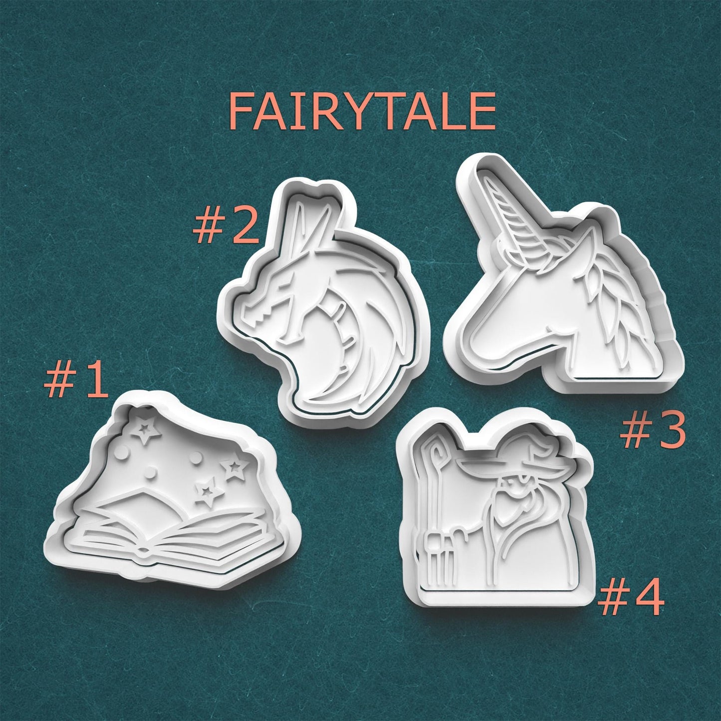 Fairytale Cookie Cutter Set ~ Storybook ~ Dragon ~ Unicorn ~ Wizard Polymer Clay Stamp