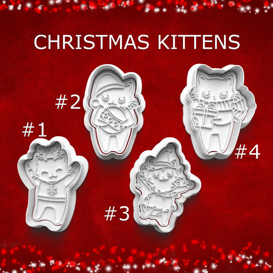 Christmas Kittens Cookie Cutters – Set of 4 Festive Cats for Holiday Baking