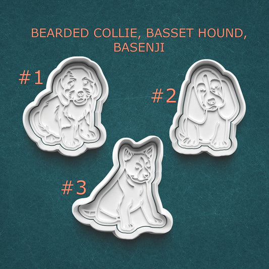 Bearded Collie, Basset Hound & Basenji Cookie Cutters (4 Sizes)