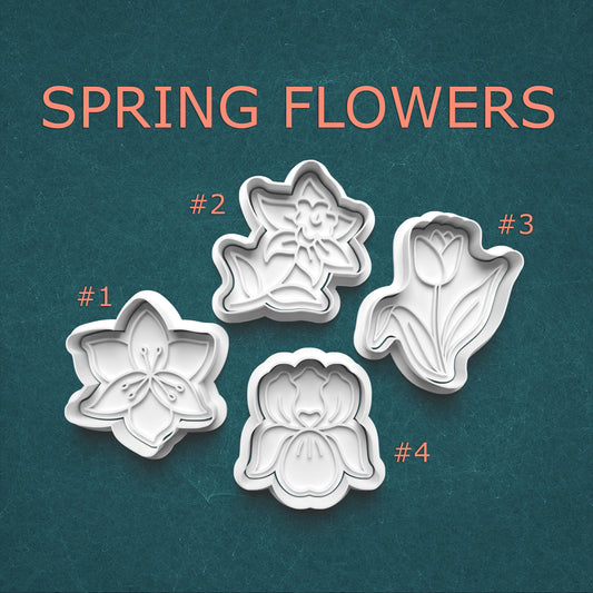 Spring Flower Cookie Cutter & Stamp Set – Lily, Daffodil, Tulip & Orchid | 4 Styles Available