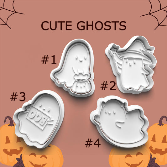 Cute Ghost Cookie Cutter & Stamp Set – 4 Styles Available