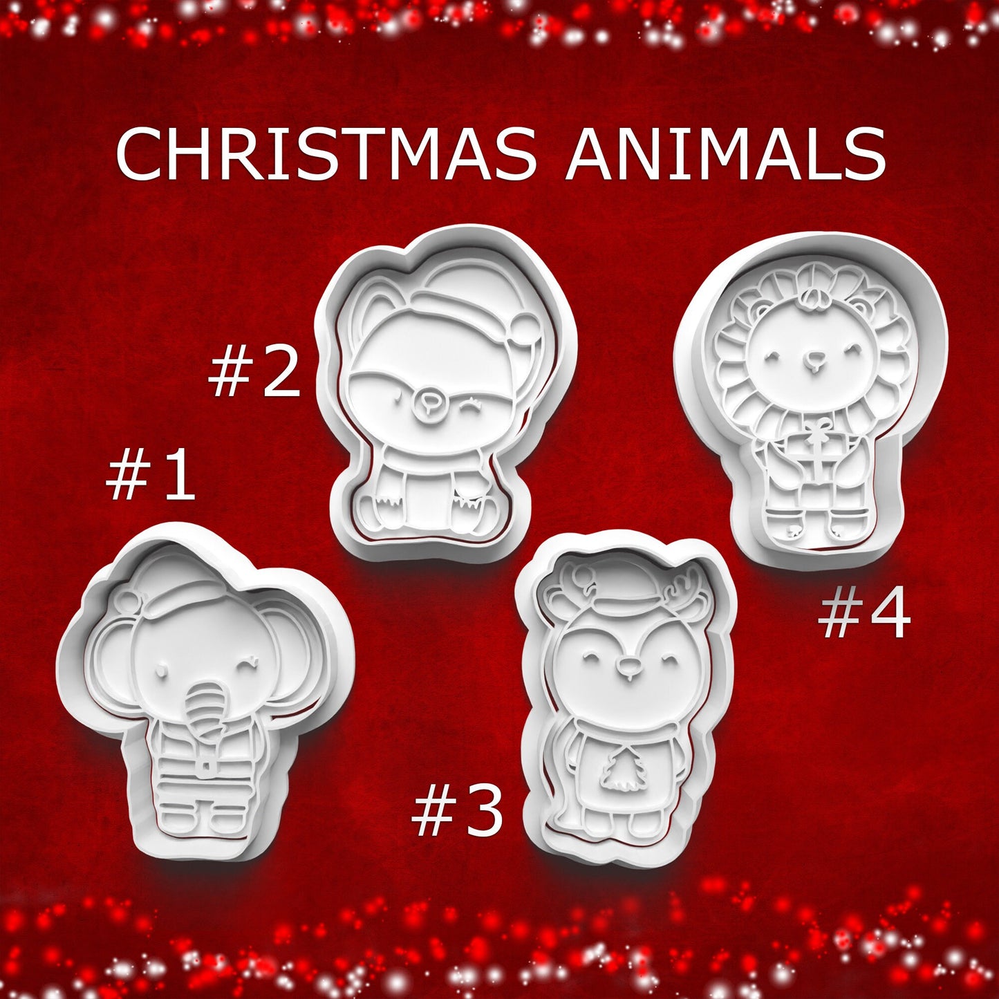 Christmas Animal Cookie Cutter Set – Elephant, Penguin, Fox & Lion (4 Styles)