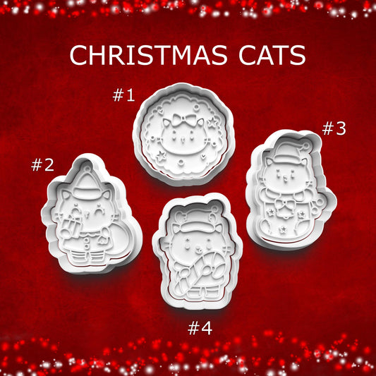 Christmas Cat Cookie & Clay Cutter Set – Santa Hats, Gifts, Candy Canes