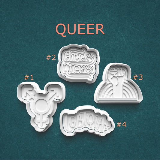 Queer Cookie Cutters – LGBTQIA+, Pride Fist, Cheers Queers & Symbol