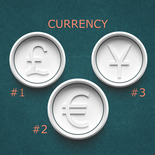Currency Cookie Cutter Set – Pound, Euro, Yen – International Baking Symbols
