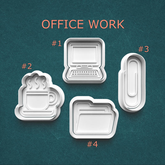 Office Work Cookie Cutters –  Laptop, Coffee, Paperclip & Folder (Tiny to Large)