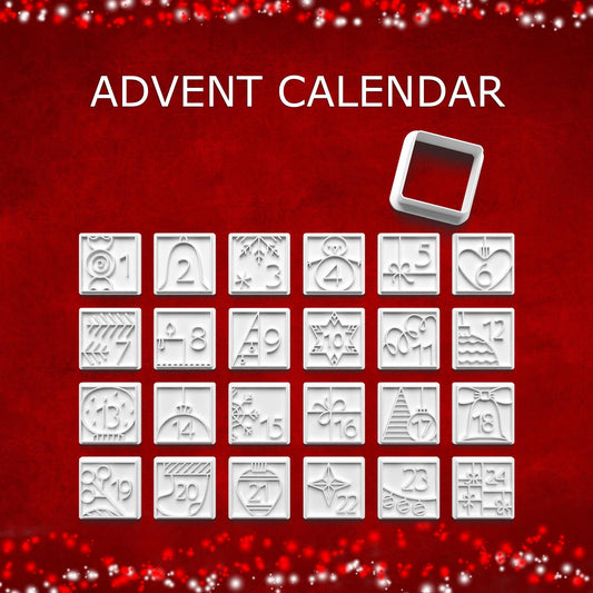 Advent Calendar Cookie Cutters – 24 Mini Holiday Impressions + Square Cutter